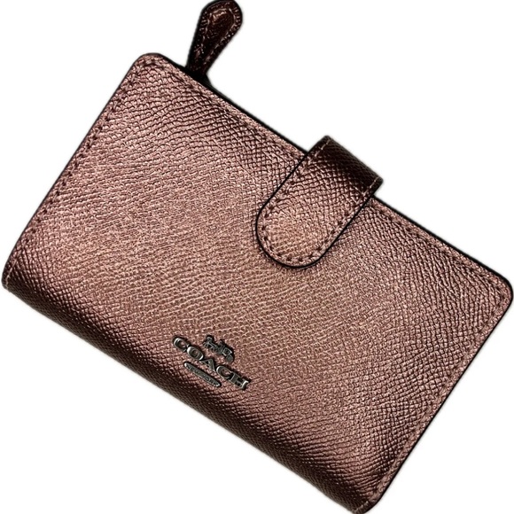 Coach Handbags - Coach medium corner zip wallet in rare dark metallic blush